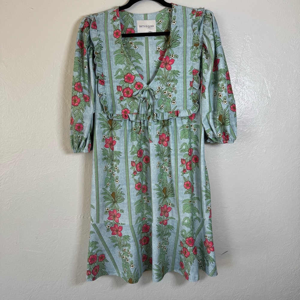 Smith & Quinn Mercedes Tropical Floral Stripe Bib Front Dress